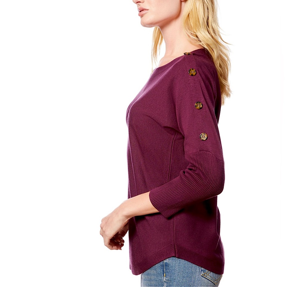 Melissa Paige Dolman-Sleeve Buttoned-Sleeve Sweater